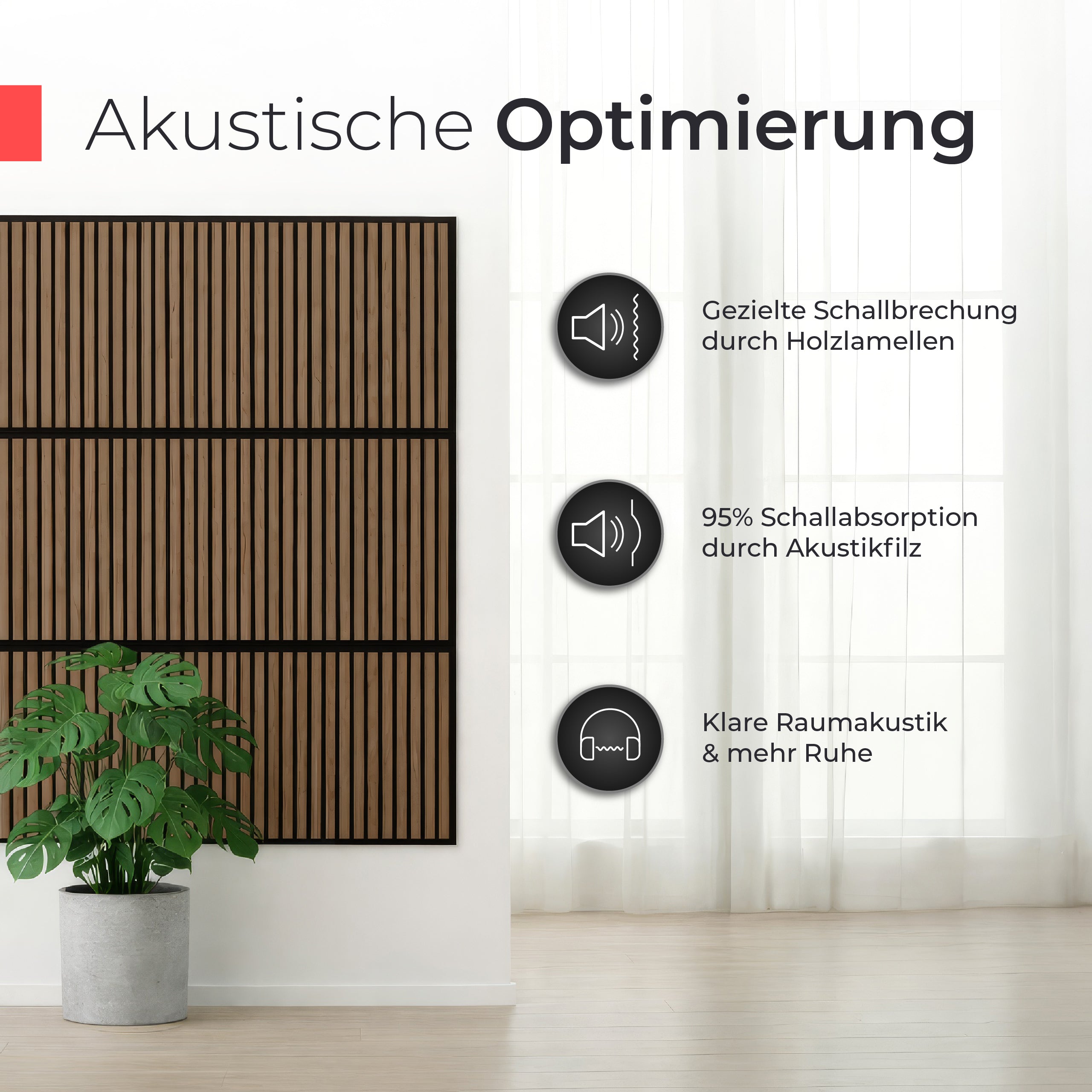 Akustikpaneele 60cm x 60cm – Echtholz Walnuss & Akustikfilz Schwarz