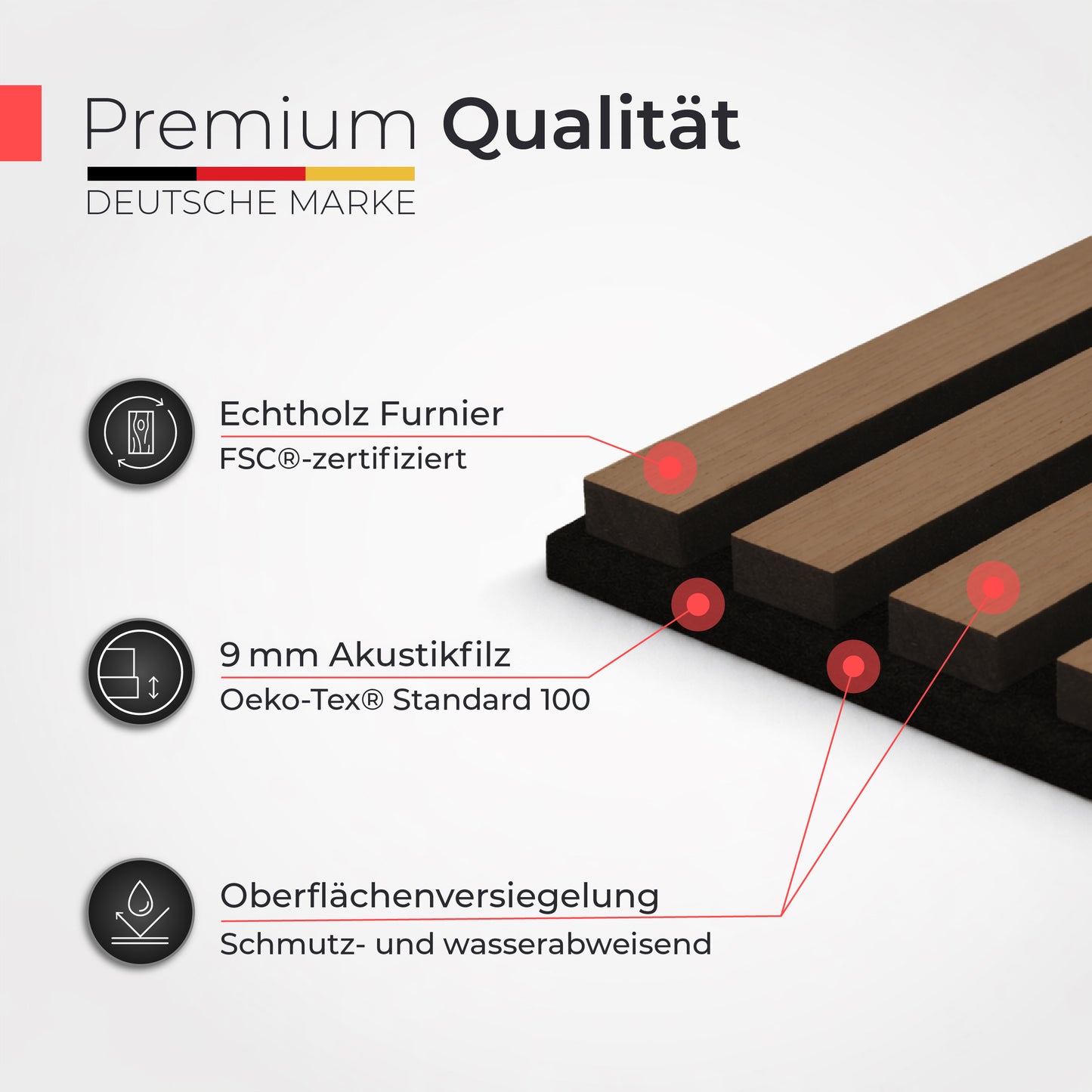 Akustikpaneele 60cm x 60cm – Echtholz Walnuss & Akustikfilz Schwarz