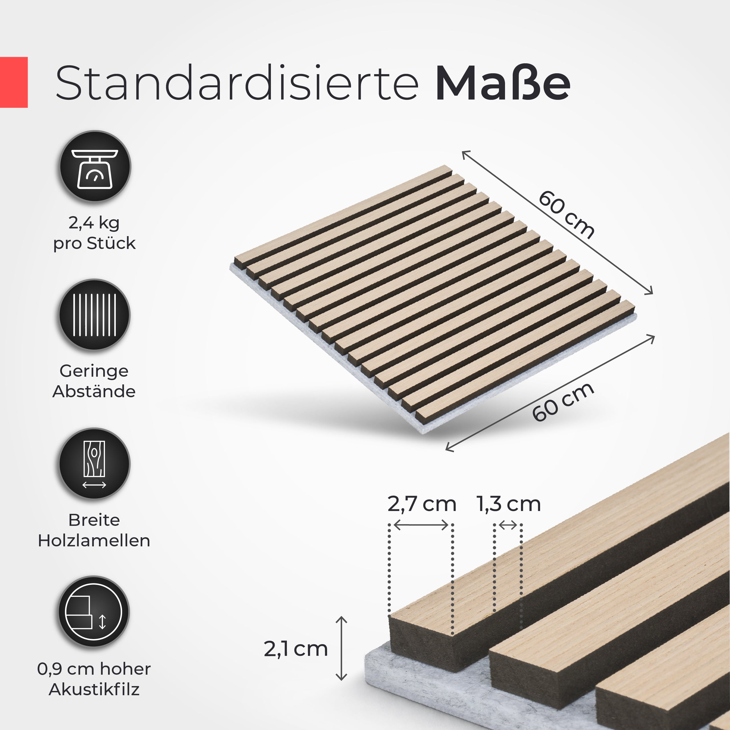 Akustikpaneele 60cm x 60cm – Echtholz Eiche & Akustikfilz Grau