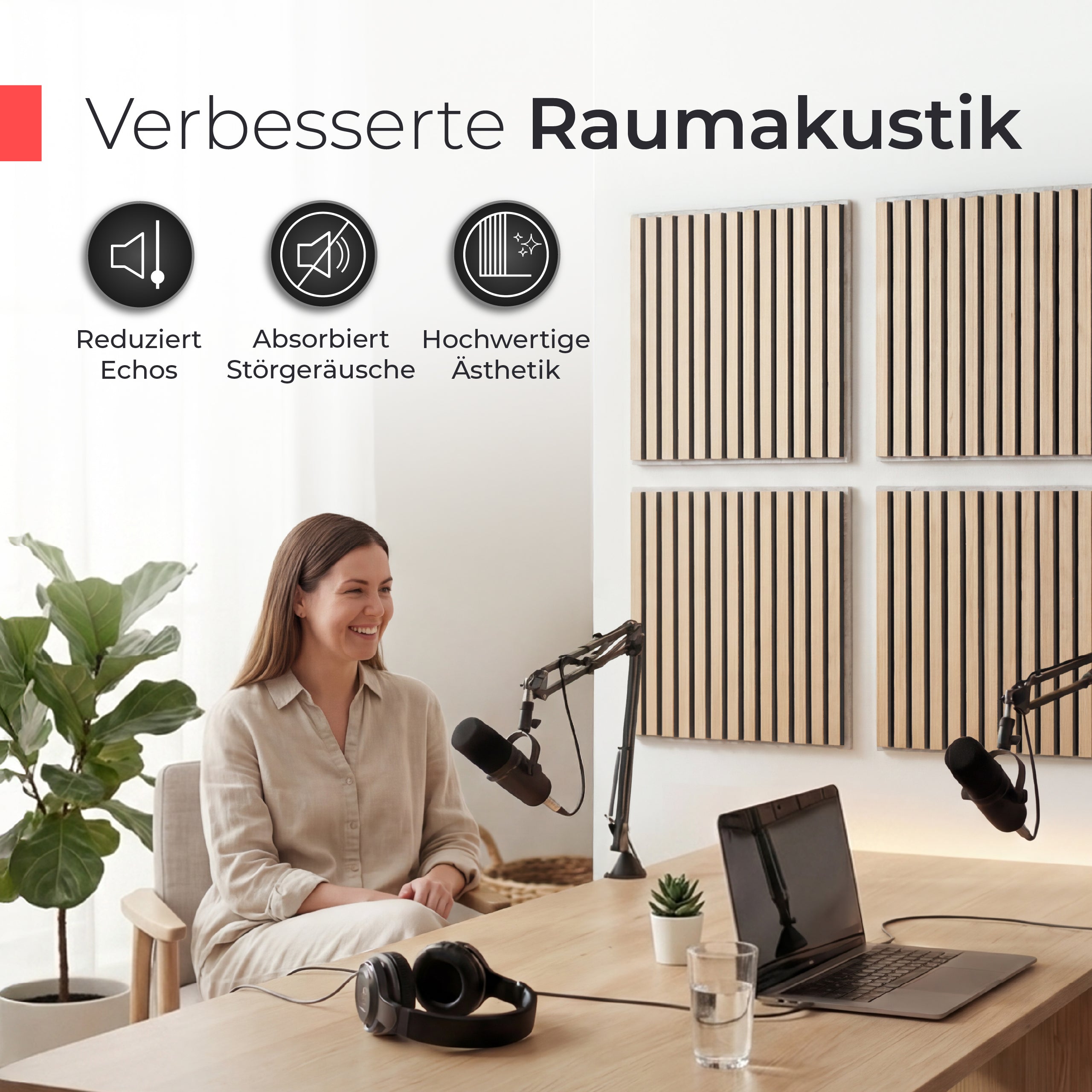 Akustikpaneele 60cm x 60cm – Echtholz Eiche & Akustikfilz Grau